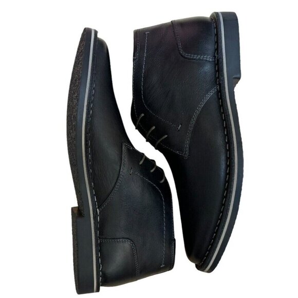 Steve Madden Sz 9 Shoes Harken Chukka Boot Black Leather Ankle Boots Preppy - Picture 2 of 4